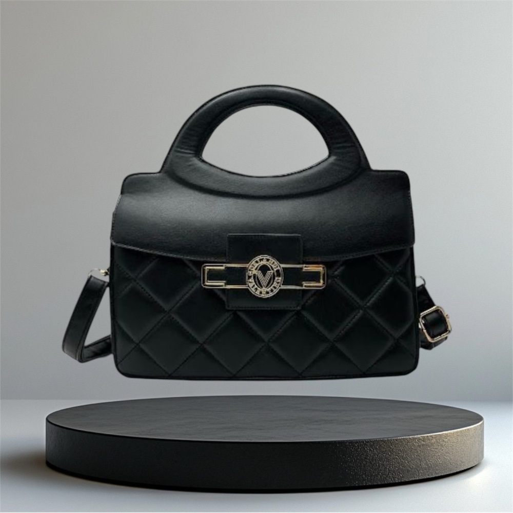 Valentino Orlandy original design from Italy Elegant Black Quilted Handbag